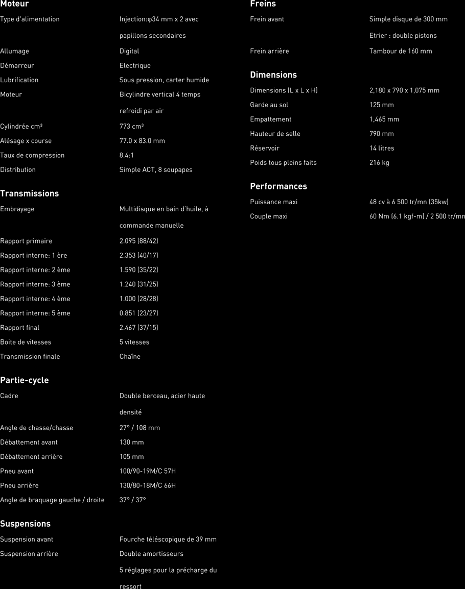 Caractéristiques techniques : W800 2012 Kawasaki